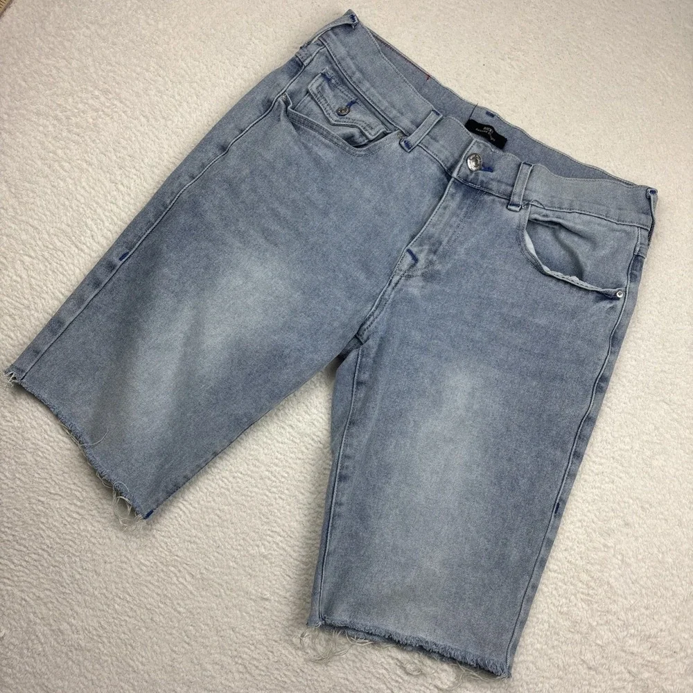TRUE RELIGION 'Ricky Relaxed' Jorts Mens 32 Denim Jean Shorts Cutoff Flap Pocket